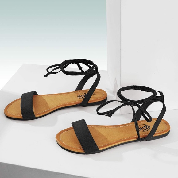 open toe flat sandals with ankle strap